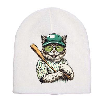 Vintage Cat Playing Baseball Baseball Bat Kitties Lover Short Acrylic Beanie