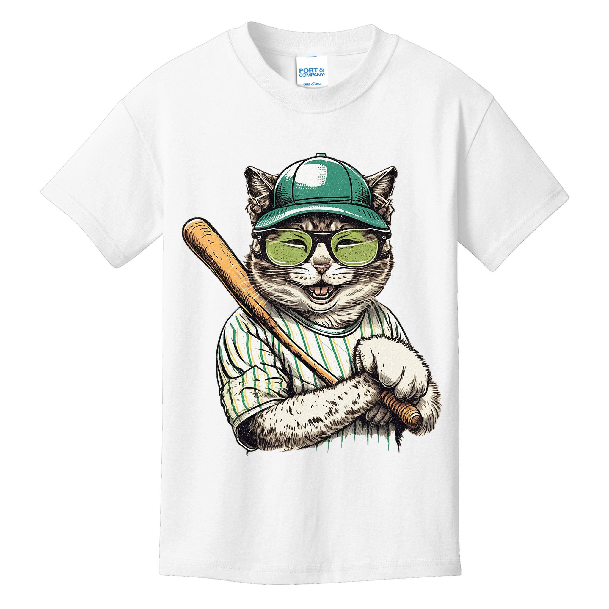 Vintage Cat Playing Baseball Baseball Bat Kitties Lover Kids T-Shirt
