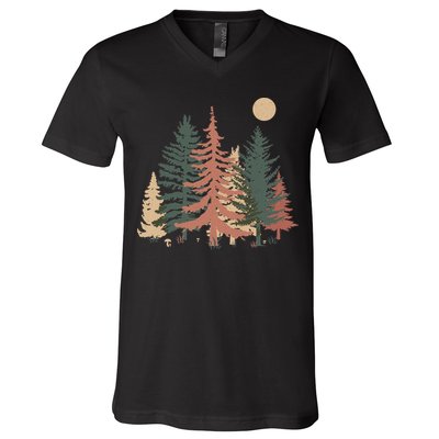 Vintage Colors Pine Tree Forest V-Neck T-Shirt