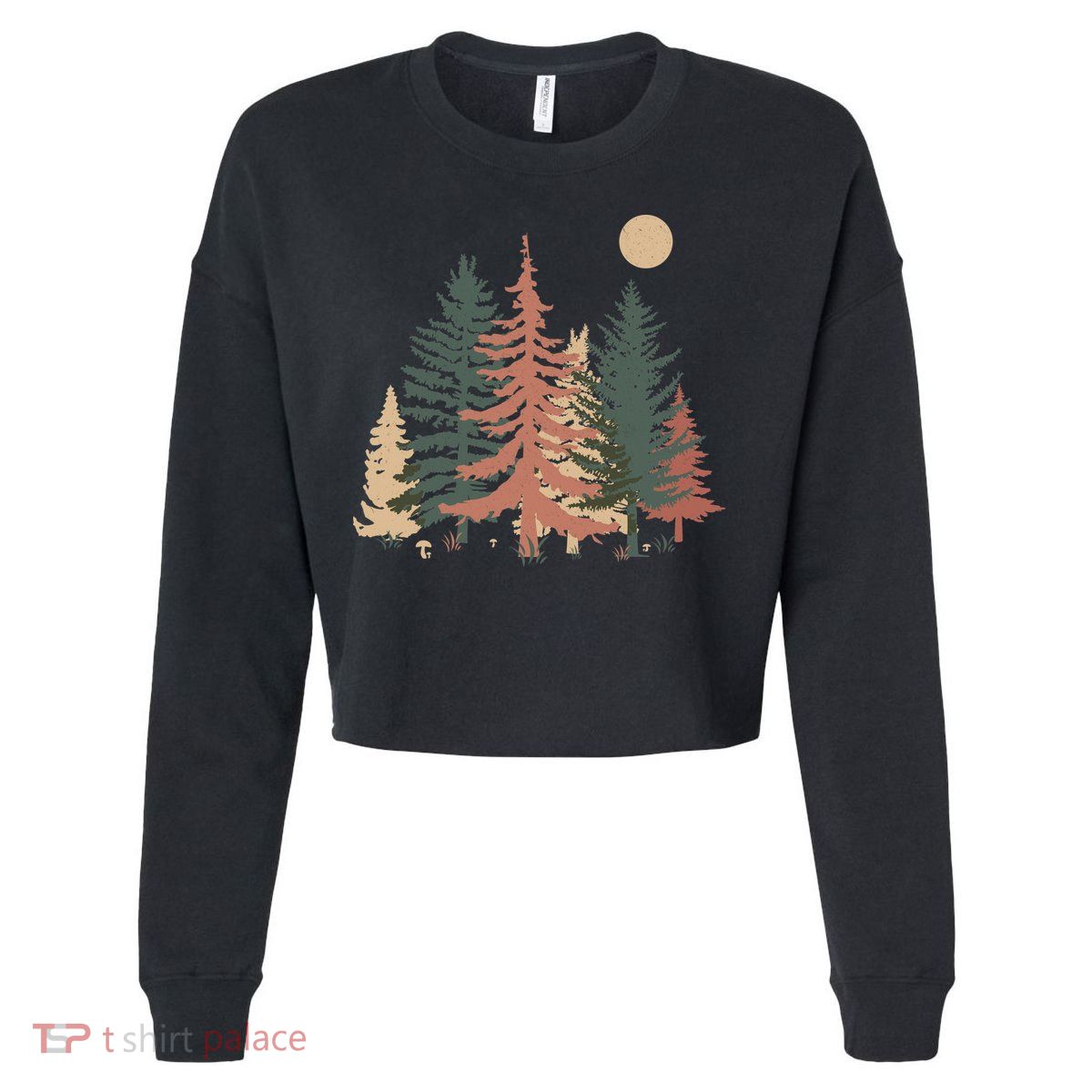 Vintage Colors Pine Tree Forest Cropped Pullover Crew