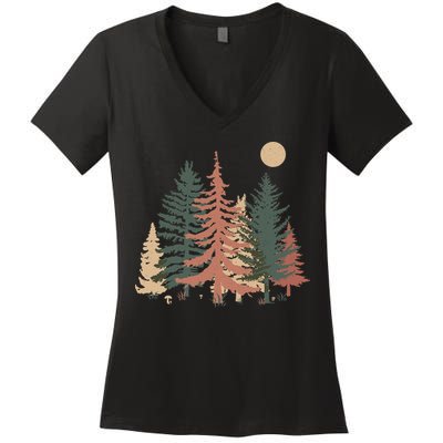 Vintage Colors Pine Tree Forest Women's V-Neck T-Shirt