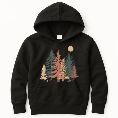 Vintage Colors Pine Tree Forest Kids Hoodie