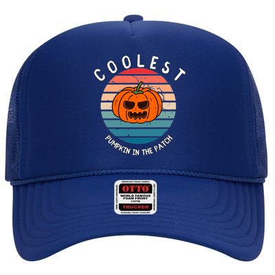 Vintage Coolest Pumpkin Happy Halloween Vibe Costume Gift High Crown Mesh Back Trucker Hat