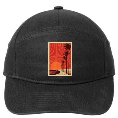 Vintage California Poster Sunset Beach 7-Panel Snapback Hat