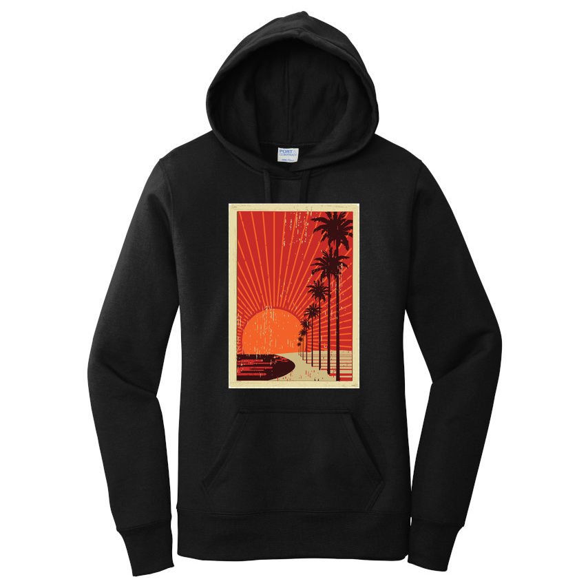 Vintage California Poster Sunset Beach Women's Pullover Hoodie