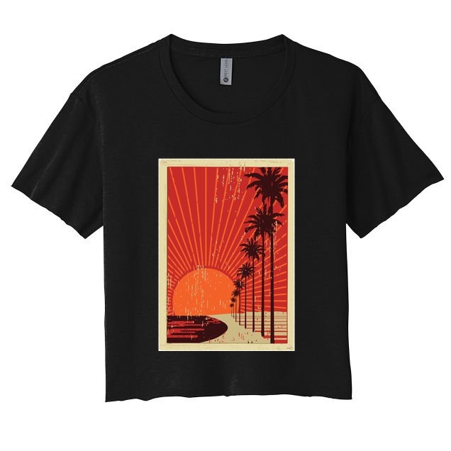 Vintage California Poster Sunset Beach Crop Top