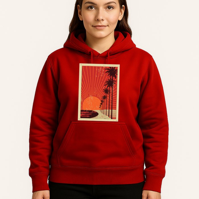 Vintage California Poster Sunset Beach Hoodie