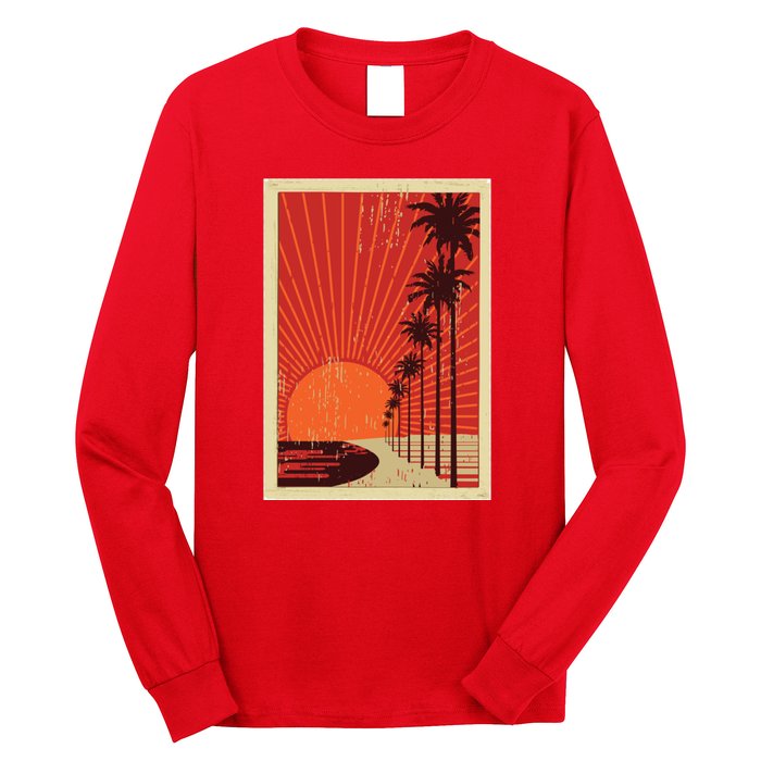 Vintage California Poster Sunset Beach Long Sleeve Shirt