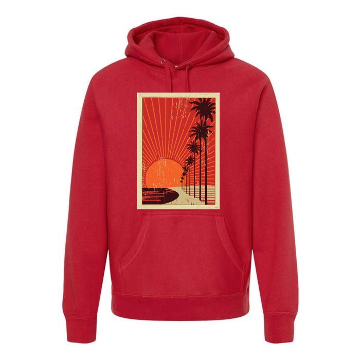 Vintage California Poster Sunset Beach Premium Hoodie