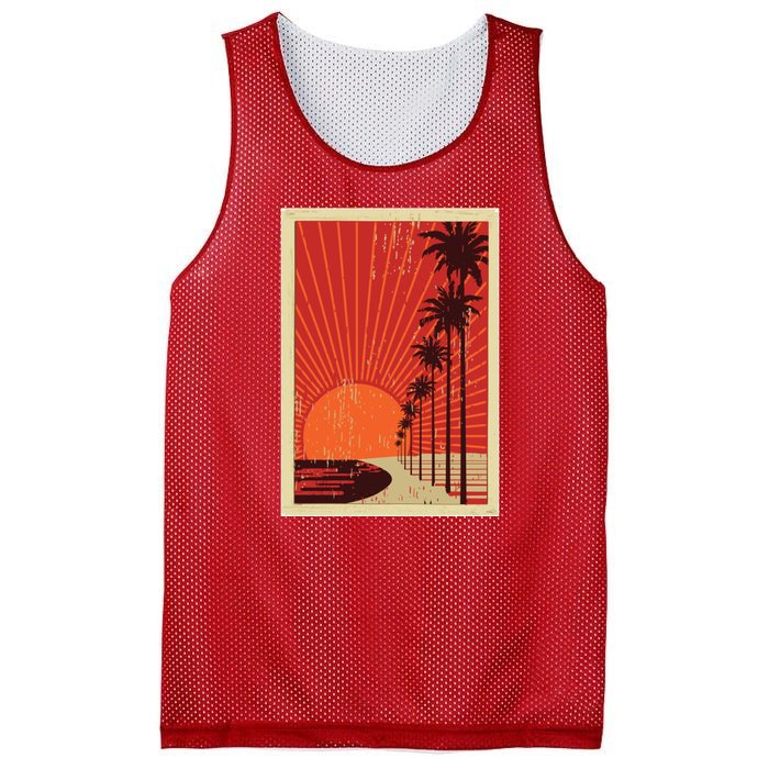 Vintage California Poster Sunset Beach Mesh Reversible Basketball Jersey Tank