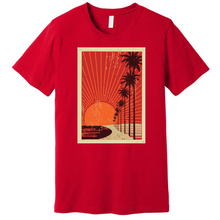 Vintage California Poster Sunset Beach Premium T-Shirt