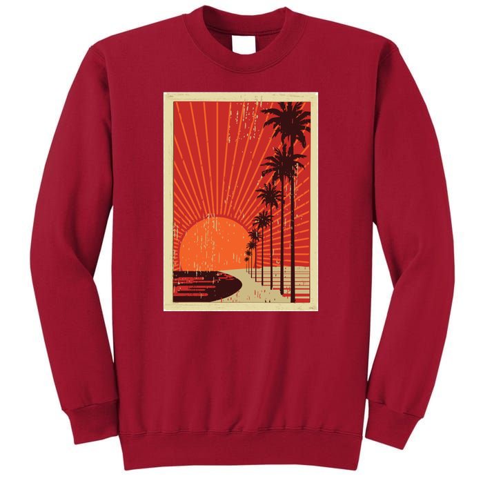 Vintage California Poster Sunset Beach Tall Sweatshirt