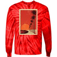 Vintage California Poster Sunset Beach Tie-Dye Long Sleeve Shirt