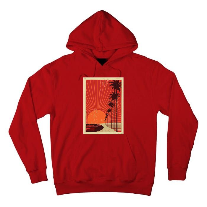 Vintage California Poster Sunset Beach Tall Hoodie