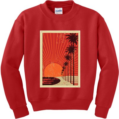 Vintage California Poster Sunset Beach Kids Sweatshirt