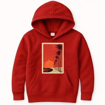 Vintage California Poster Sunset Beach Kids Hoodie