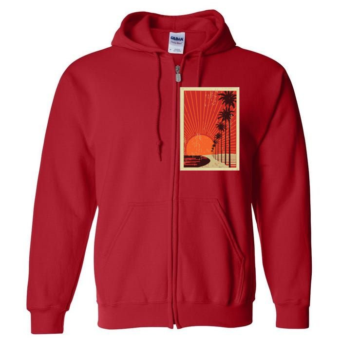 Vintage California Poster Sunset Beach Full Zip Hoodie