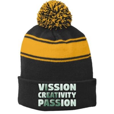 Vision Creativity Passion Funny Hidden Message Stripe Pom Pom Beanie