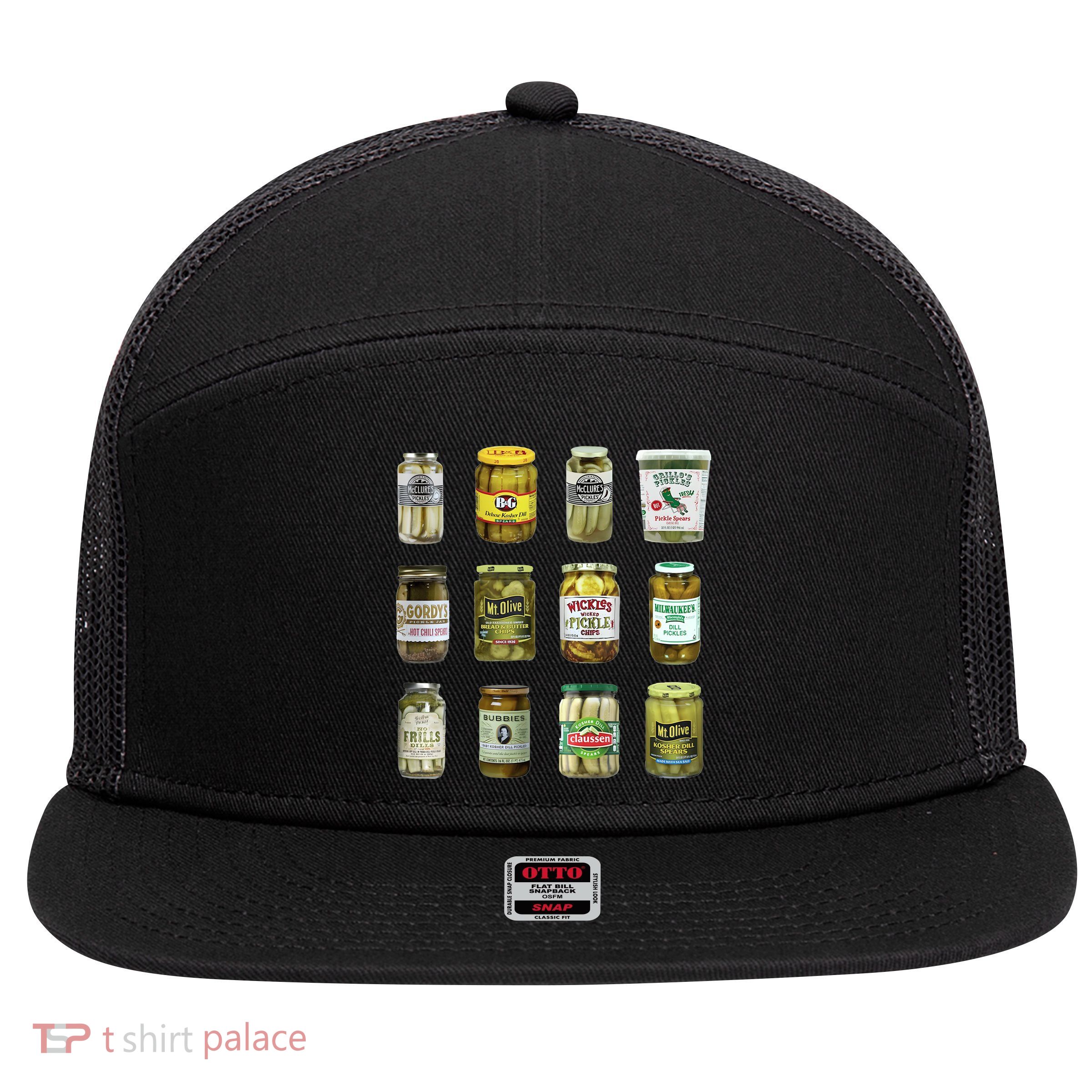 Vintage Canned Pickles Lover Funny Trendy 7 Panel Mesh Trucker Snapback Hat