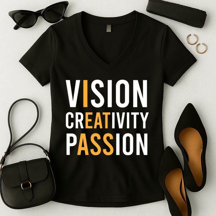 Vision Creativity Passion | I Eat Ass Funny Hidden Message Women's V-Neck T-Shirt
