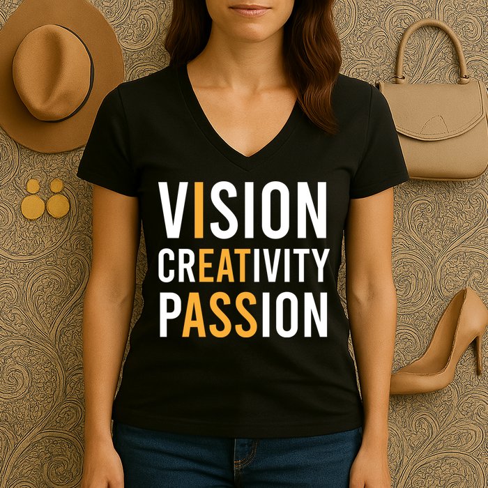 Vision Creativity Passion | I Eat Ass Funny Hidden Message Women's V-Neck T-Shirt