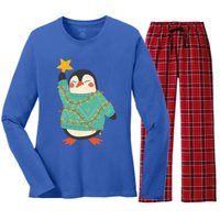 Vintage Christmas Penguin Funny Gift Women's Long Sleeve Flannel Pajama Set 