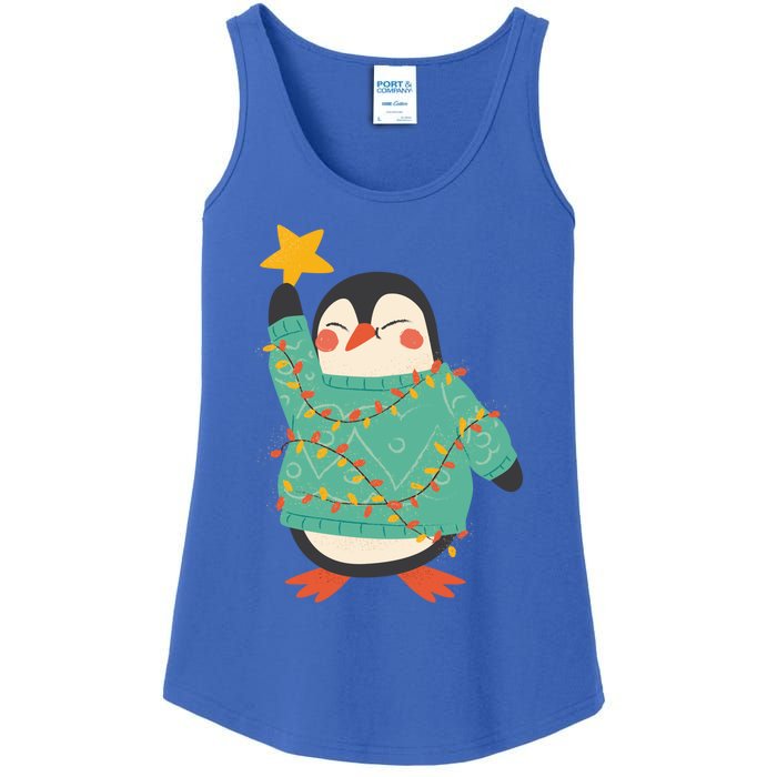 Vintage Christmas Penguin Funny Gift Ladies Essential Tank