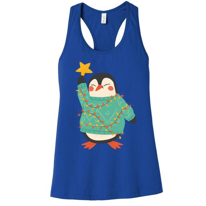 Vintage Christmas Penguin Funny Gift Women's Racerback Tank