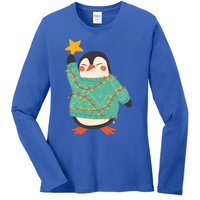 Vintage Christmas Penguin Funny Gift Ladies Long Sleeve Shirt