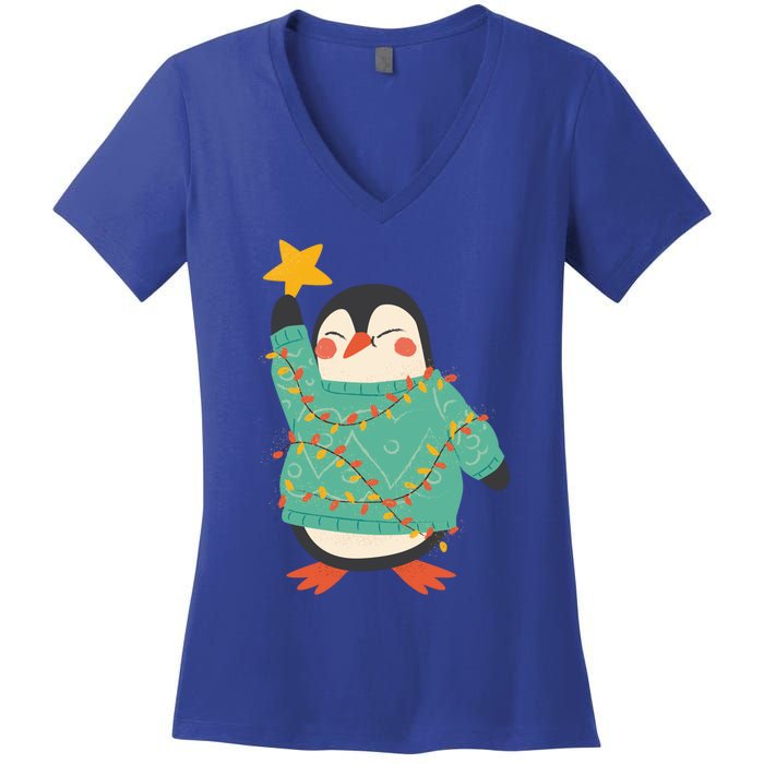 Vintage Christmas Penguin Funny Gift Women's V-Neck T-Shirt