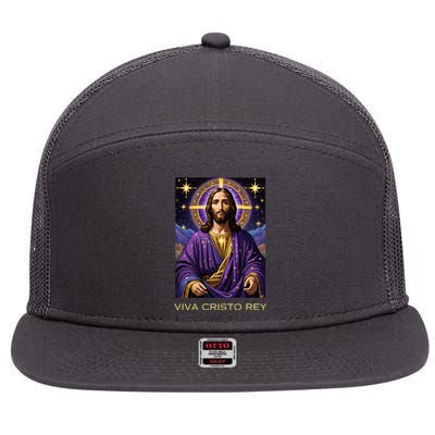 Viva Cristo Rey Catholic Jesus Christ The King 7 Panel Mesh Trucker Snapback Hat