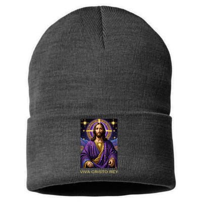 Viva Cristo Rey Catholic Jesus Christ The King Sustainable Knit Beanie