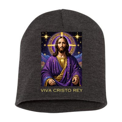 Viva Cristo Rey Catholic Jesus Christ The King Short Acrylic Beanie