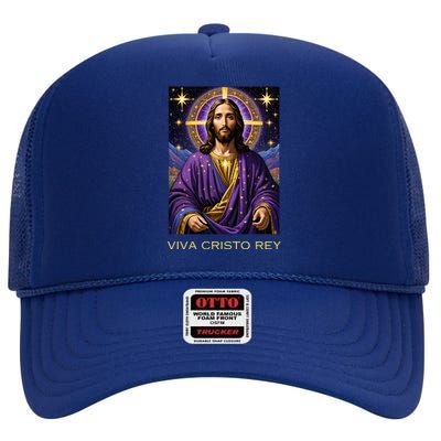 Viva Cristo Rey Catholic Jesus Christ The King High Crown Mesh Back Trucker Hat