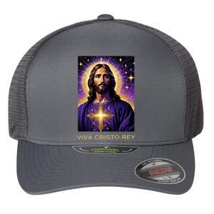 Viva Cristo Rey Catholic Jesus Christ The King Flexfit Unipanel Trucker Cap