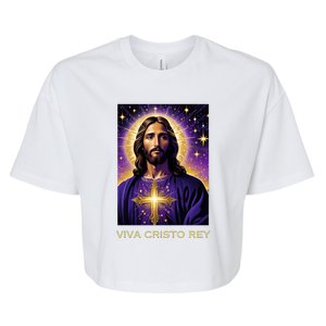 Viva Cristo Rey Catholic Jesus Christ The King Bella+Canvas Jersey Crop Tee