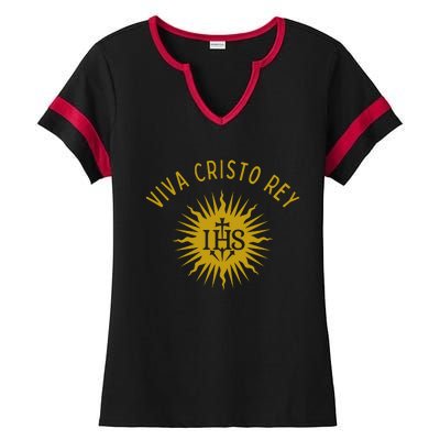 Viva Cristo Rey Roman Catholic Ladies Halftime Notch Neck Tee