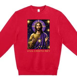 Viva Cristo Rey Roman Catholic Jesus Christ Premium Crewneck Sweatshirt