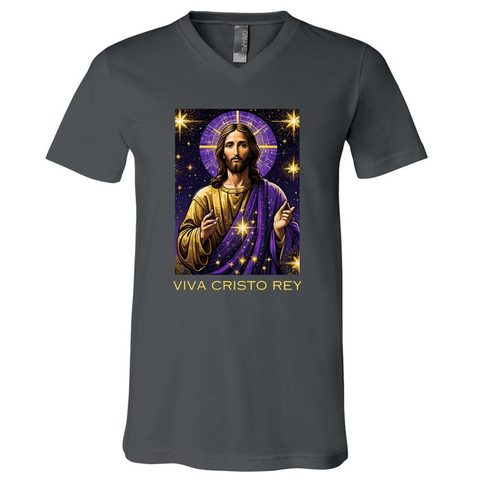 Viva Cristo Rey Roman Catholic Jesus Christ V-Neck T-Shirt