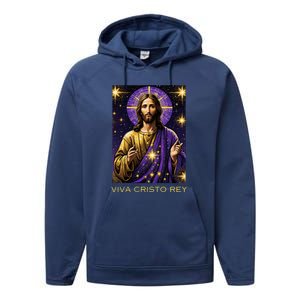 Viva Cristo Rey Roman Catholic Jesus Christ Performance Fleece Hoodie