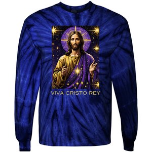 Viva Cristo Rey Roman Catholic Jesus Christ Tie-Dye Long Sleeve Shirt