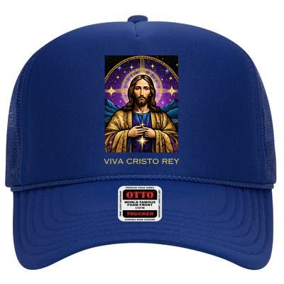 Viva Cristo Rey Catholic Jesus Christ The King High Crown Mesh Back Trucker Hat