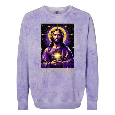 Viva Cristo Rey Catholic Jesus Christ The King Colorblast Crewneck Sweatshirt