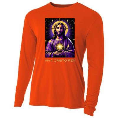 Viva Cristo Rey Catholic Jesus Christ The King Cooling Performance Long Sleeve Crew