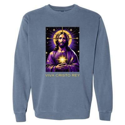 Viva Cristo Rey Catholic Jesus Christ The King Garment-Dyed Sweatshirt