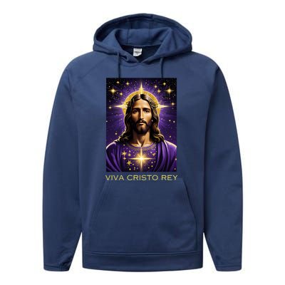 Viva Cristo Rey Roman Catholic Jesus Christ Performance Fleece Hoodie