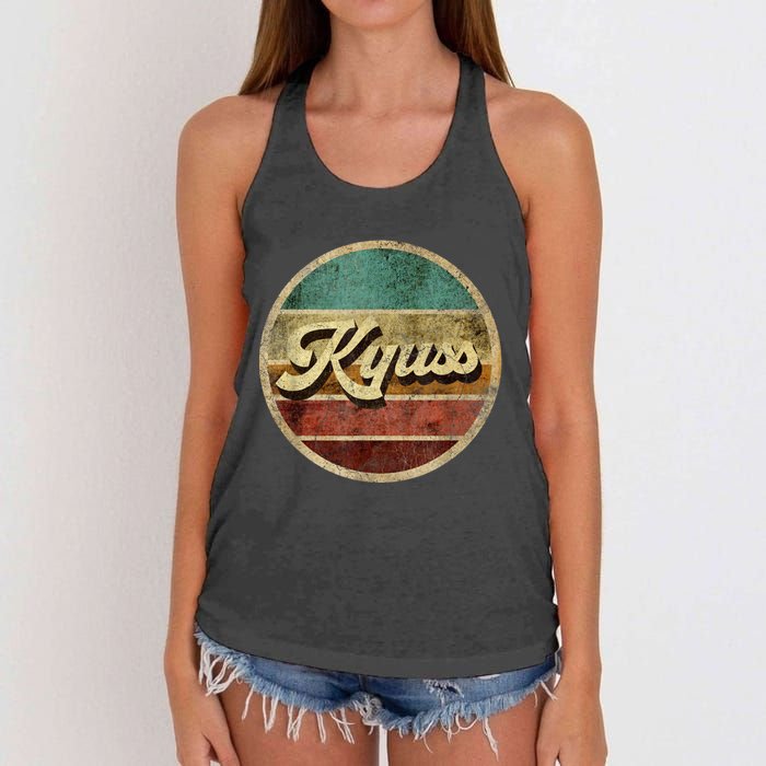 Vintage Circle Retro Faded Kyusses 1987 Rock 80s Tee Women's Knotted Racerback Tank