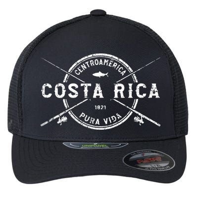 Vintage Costa Rica Crossed Fishing Rods Flexfit Unipanel Trucker Cap