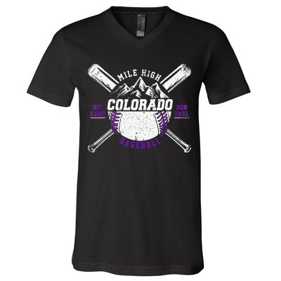 Vintage Colorado Rocky Mountains Retro Baseball Fan V-Neck T-Shirt
