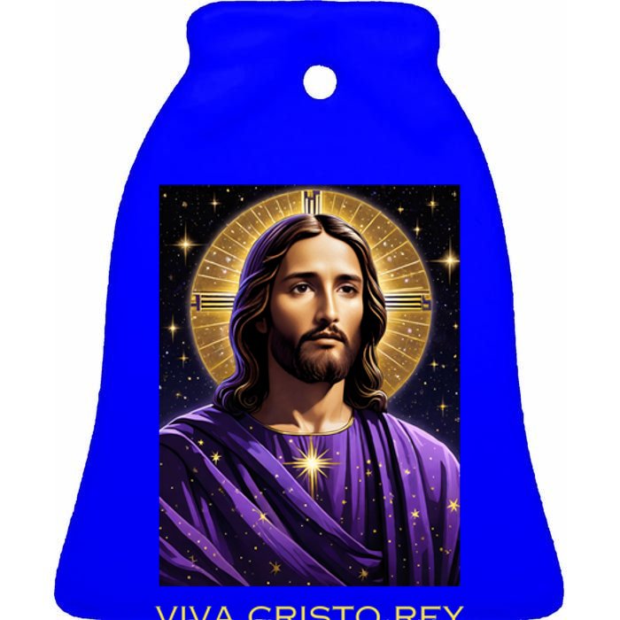 Viva Cristo Rey Roman Catholic Jesus Christ Ceramic Bell Ornament